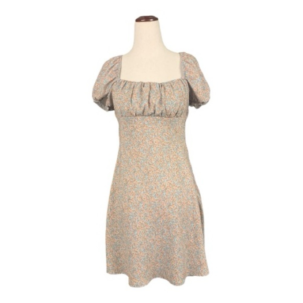 Altar'd State Lightweight Floral Puff Sleeve Mini Dress Rouched Chest Small